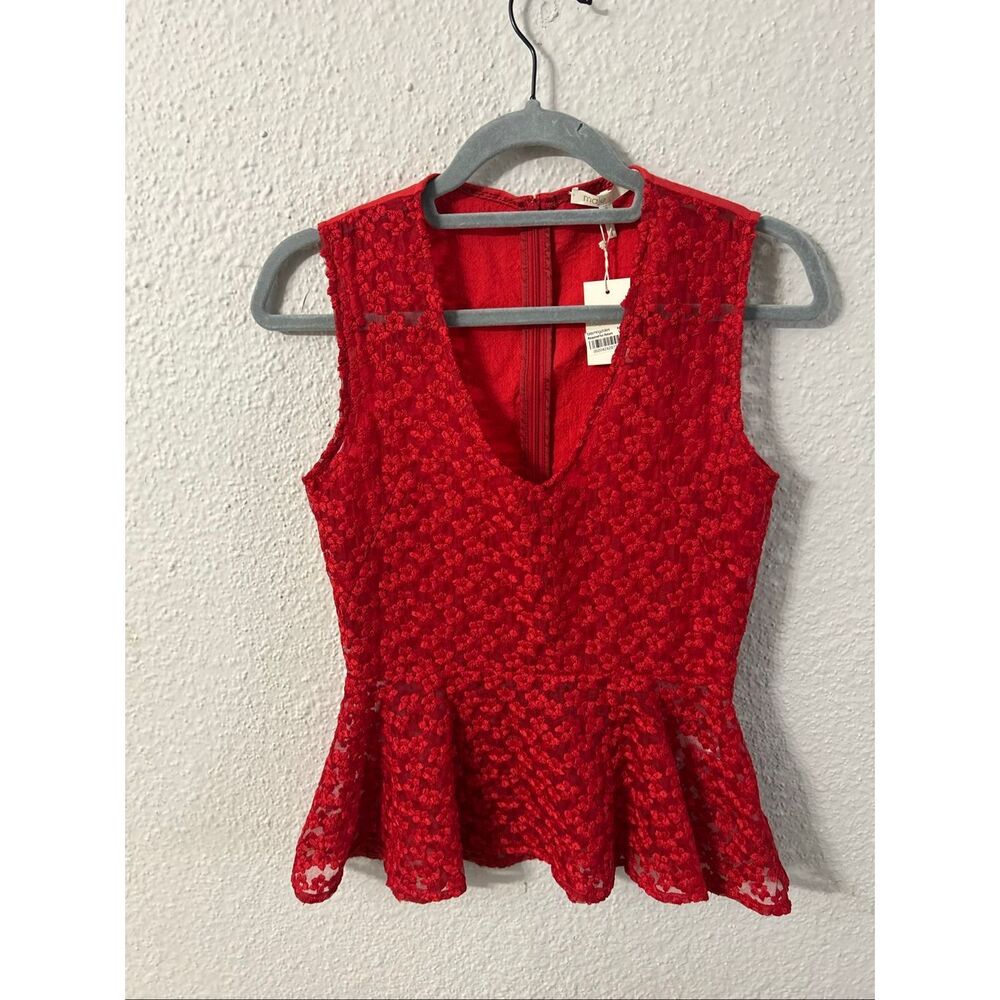 Maje slevless floral embroidery red top size 2